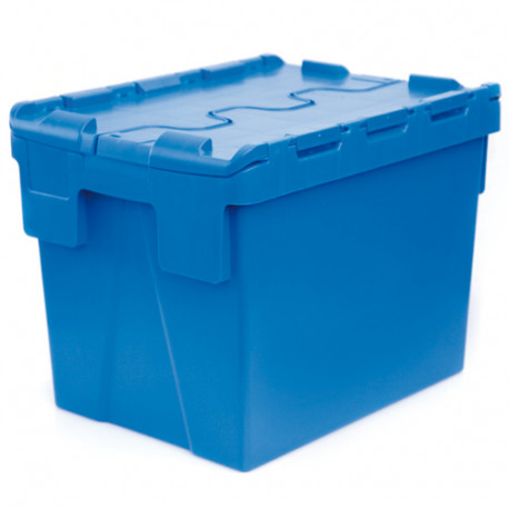 Bac plastique Gerbable Emboîtable Plein avec Couvercle intégré 400x300x310  Bleu - Idéal pour stocker et transporter vos